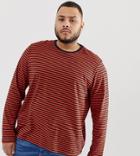New Look Plus Long Sleeve Stripe T-shirt In Orange - Orange