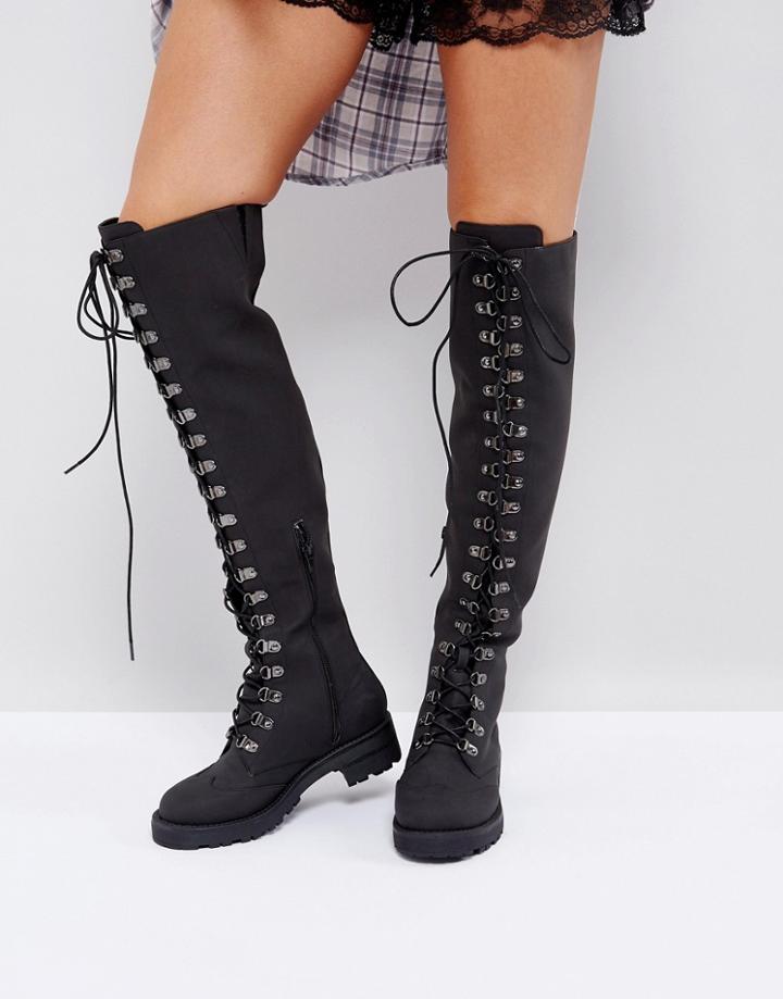 Asos Kleo Hiker Over The Knee Boots - Black