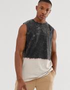 Asos Design Relaxed Sleeveless T-shirt With Dropped Armhole In Tie Dye Wash In Beige-gray