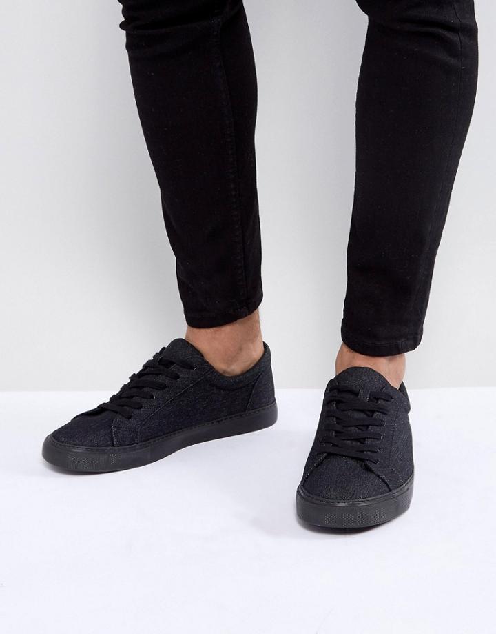 Asos Lace Up Sneakers In Dark Denim - Black