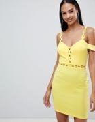 Rare Chain Trim Bardot Bodycon Dress - Yellow