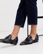 Asos Design Mayor Leather Western Loafer In Navy And Burgundy