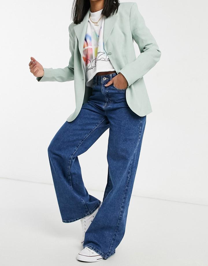Cotton: On Long Wide Leg Dad Jeans In Mid Wash-blues