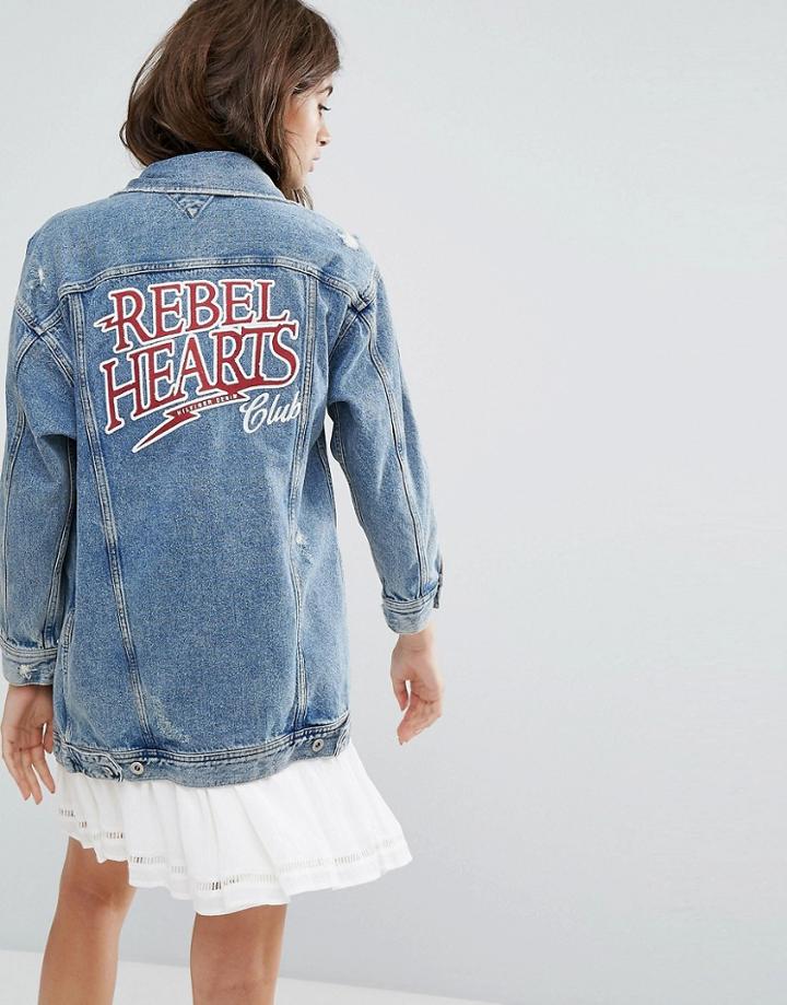 Tommy Hilfiger Denim Girlfriend Jacket With Patches - Blue