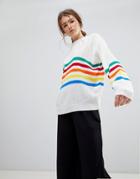Daisy Street Sweater With Rainbow Stripe Panel - Cream
