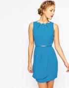 Oasis Wrap Embellished Pleat Neck Dress - Blue