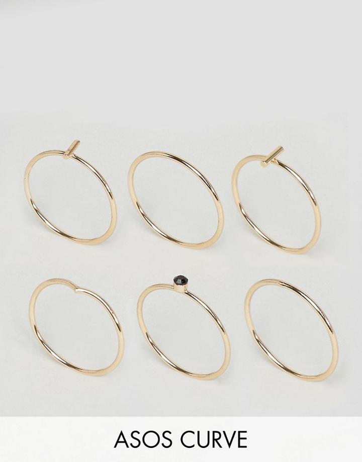 Asos Curve Minimal Sleek Ring Pack - Gold