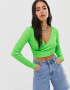 Noisy May Artis Cross Over Long Sleeve Crop Top - Green