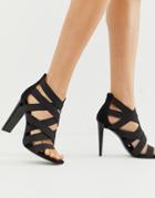 Asos Design Hunt Elastic Strappy Block Heeled Sandals-black