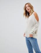 Wal G Sweater With Cold Shoulder - Beige