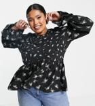 Simply Be Long Sleeve Smock Top With Frill Cuff Detail In Black Floral