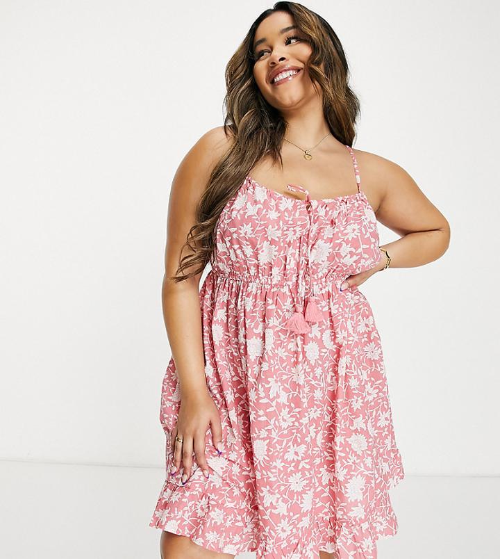 River Island Plus Floral Printed Mini Dress In Pink