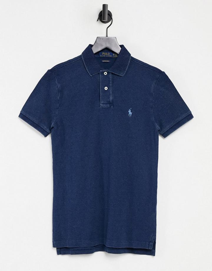 Polo Ralph Lauren Garment Dyed Logo Pique Polo Shirt In Dark Indigo-blues