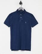 Polo Ralph Lauren Garment Dyed Logo Pique Polo Shirt In Dark Indigo-blues