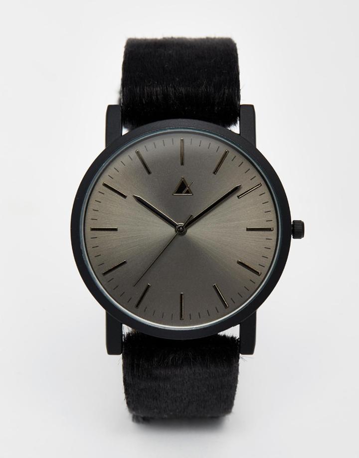 Asos Watch With Black Faux Pony Skin Strap - Black