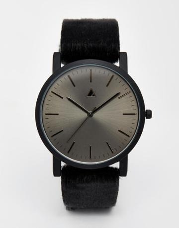 Asos Watch With Black Faux Pony Skin Strap - Black