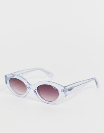 Quay Australia See Me Now Slim Cat Eye Sunglasses In Blue Tinted Frame - Multi