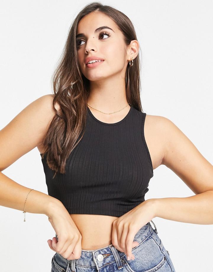 Monki Jamie Ribbed Racer Tank In Black