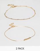 Asos Pack Of 2 Fine Ball Charm Anklets - Gold