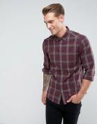 Asos Design Stretch Slim Check Shirt In Burgundy - Red