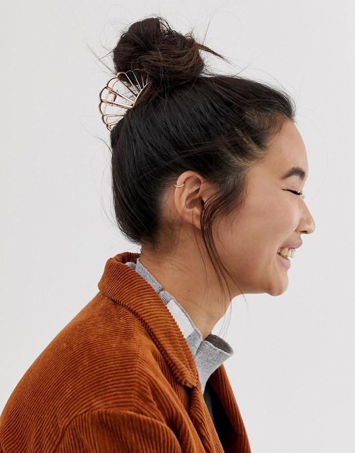 Asos Design Hair Clip In Shell Design In Rose Gold - Copper