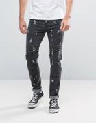 Sixth June Skinny Biker Jeans With Paint Splat - Black