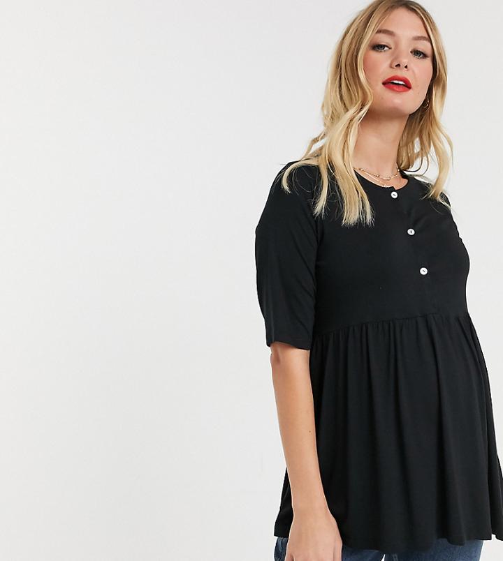 Asos Design Maternity Nursing Button Front Smock Top In Black