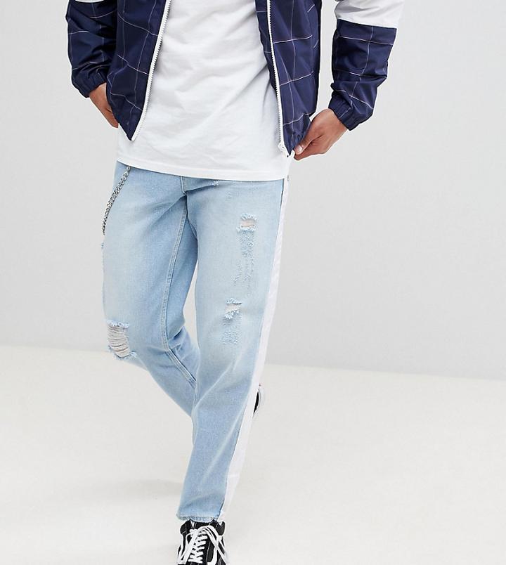 Asos Tall Skater Jeans In Light Wash With Abrasions And Side Stripe - Blue