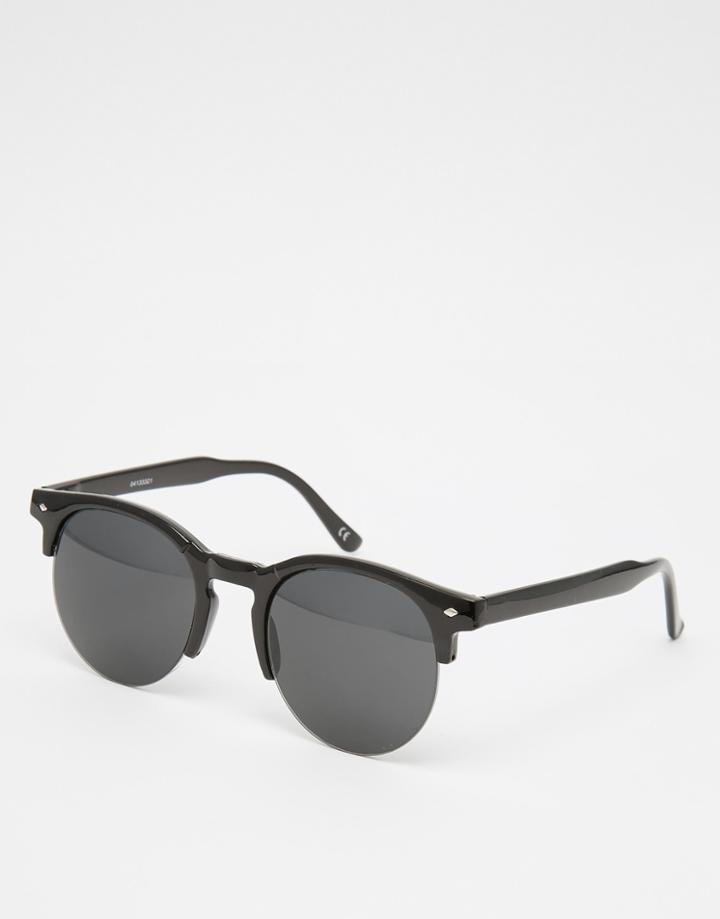 Asos Rounded Retro Sunglasses In Black - Black