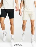 Asos Design Jersey Skinny Shorts In Black/beige - Multi - Multi