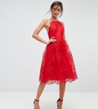 Chi Chi London Tall High Neck Scalloped Lace Dress - Red