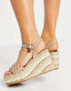 River Island Woven Faux Leather Espadrilled Heeled Wedge Sandal In Beige-neutral