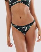 Asos Design Recycled Knot Side Bikini Bottom In Camo Print - Multi