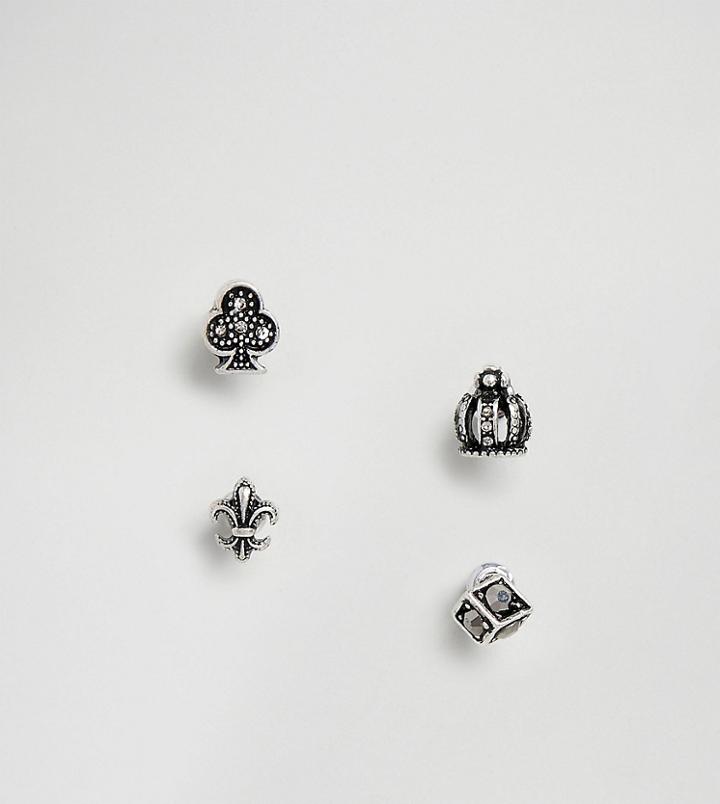 Asos Design Mixed Stud Pack With Crown - Silver