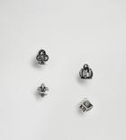 Asos Design Mixed Stud Pack With Crown - Silver