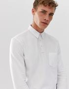 Selected Homme Long Sleeve Polo Shirt With Chest Pocket - White