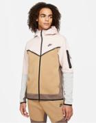 Nike Tech Fleece Full-zip Color Block Hoodie In Dusty Pink/light Brown