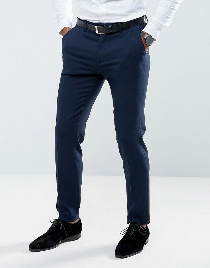 Asos Wedding Skinny Suit Pant In Woven Texture In Navy - Navy