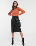 Monki Wrap Midi Pu Skirt In Black
