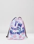 7x I'm Really A Mermaid Drawstring Backpack - White