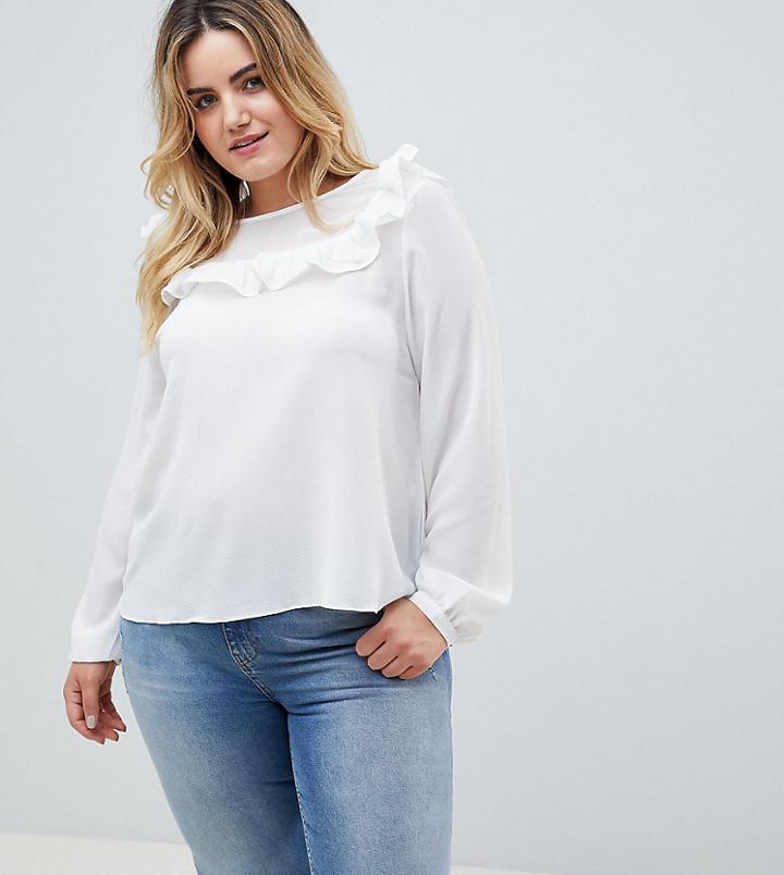 Brave Soul Plus Polka Blouse With Ruffle Yoke - Cream