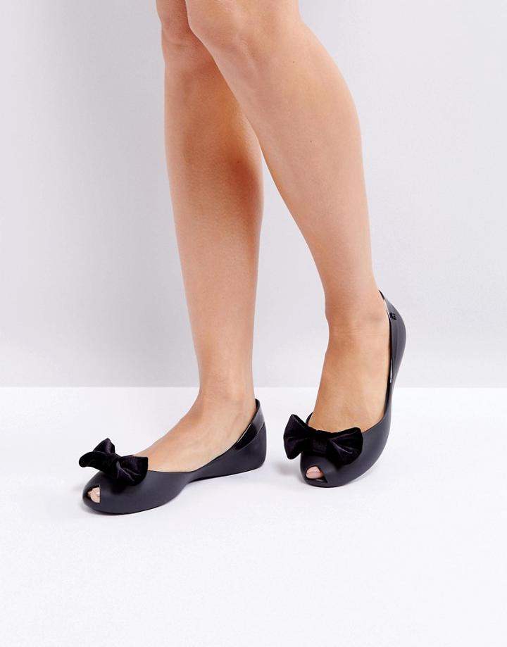Melissa Velvet Bow Flat Shoe - Black