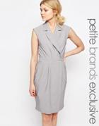 Alter Petite Wrap Front Sleeveless Dress With Lapels - Light Gray