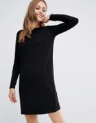 Asos Shift Dress In Ponte With Long Sleeves - Black