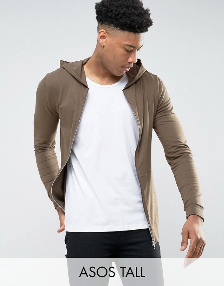 Asos Tall Muscle Zip Up Hoodie In Brown - Brown