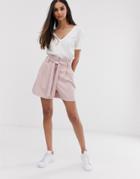 Asos Design Mom Shorts With Tie Waist In Pink - Pink