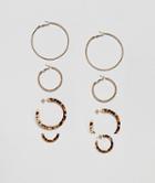 Stradivarius Set Of 4 Gold And Carey Earrings - Gold
