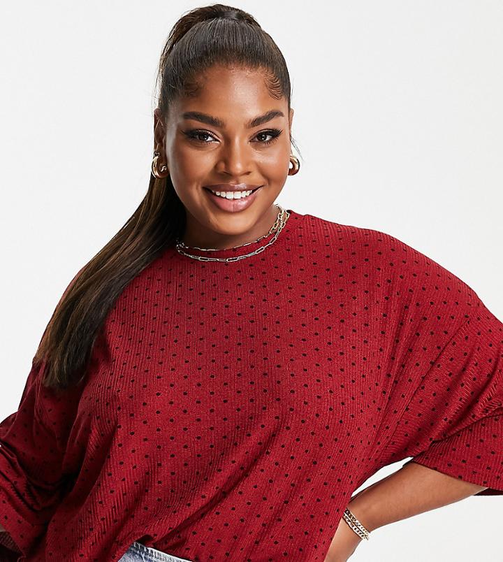 Urban Threads Plus Ribbed T-shirt Set In Polka Dot-brown