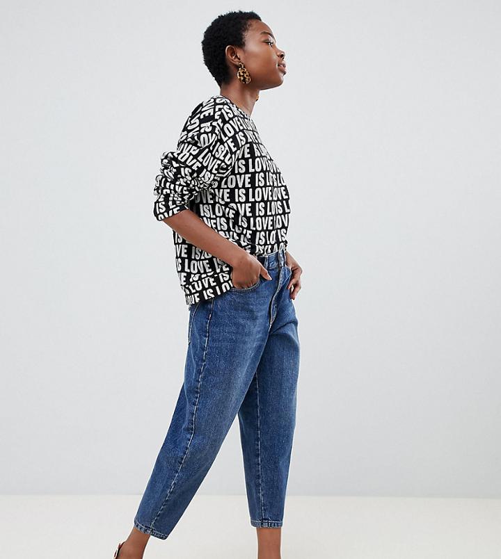 Asos Design Petite Balloon Leg Boyfriend Jeans In Dark Blue Wash