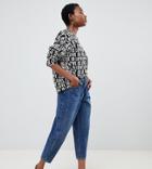 Asos Design Petite Balloon Leg Boyfriend Jeans In Dark Blue Wash